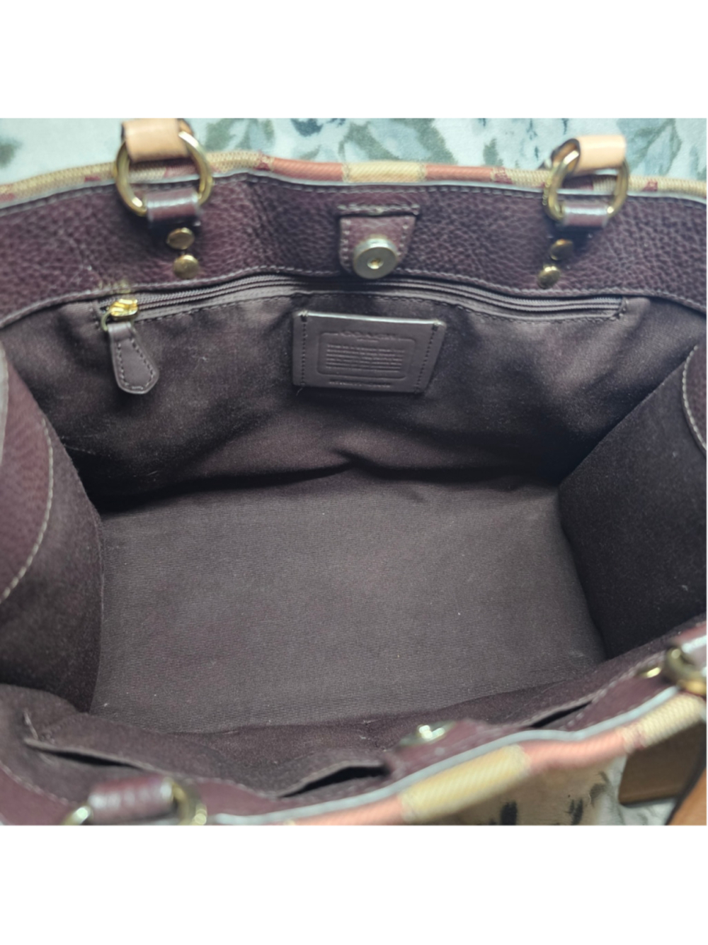 Burgundy 29Coach Dempsey Tote 22 in Signature Jacquard with Stripe & Patch - Picture 5 of 12